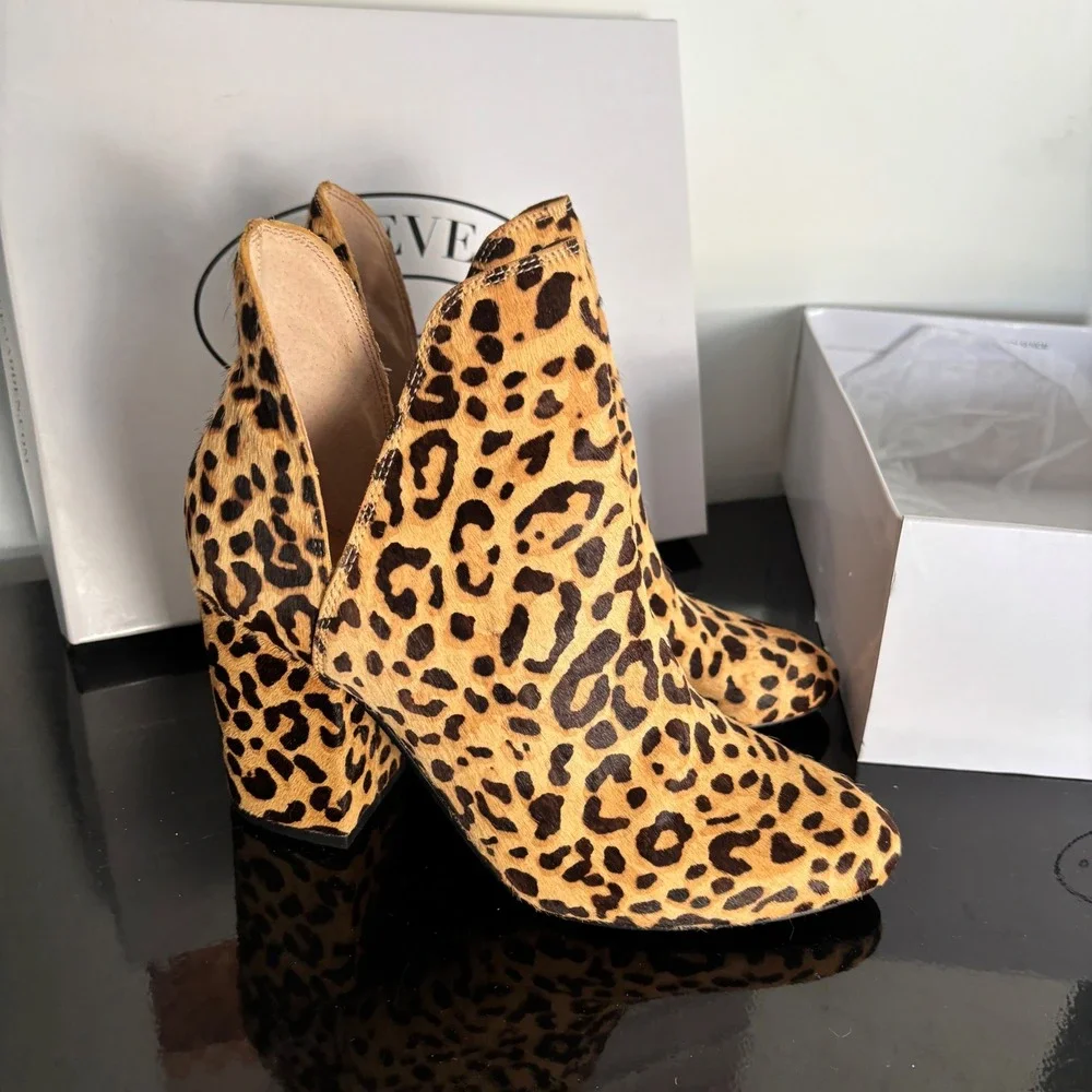 Steve‎ Madden Rockstar Leopard Calf Hair Booties Tan Brown 7.5M ROCKSS17